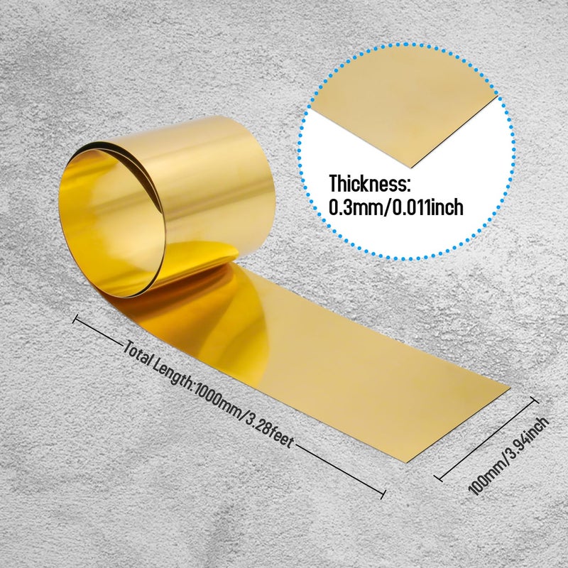 SUNKOO Brass Sheet Roll, 1000mm x 100mm x 0.3mm Brass Foil Sheet, Gold Metal Strip for Crafts, DIY, Jewelry Making, Model Projects, Repairs - Image 2